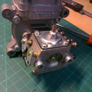 DLE30 Walbro Carb Mod - pressure equalization mod installed