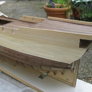 De achterzijde van het schip na de tweede beplanking