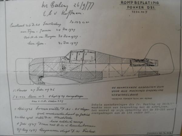 fokker DXXI originele tek. van Fokker