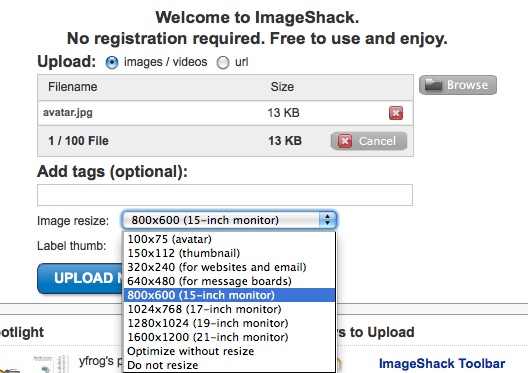 Image resize ImageShack